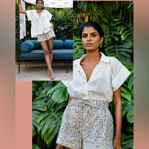 MIRTH Kerala Short Sleeved Blouse Button Down White Pinstripe XSMALL NEW NWT - Picture 14 of 14